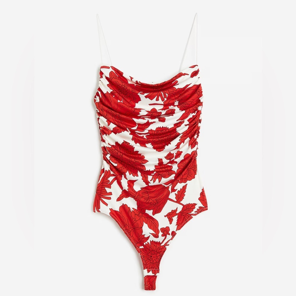 H&M Cowl Neck Red Floral Bodysuit